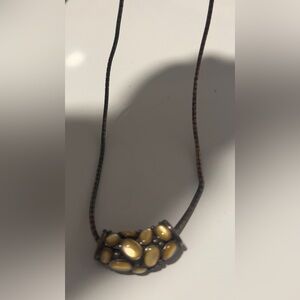 Elegant Brass Coiled Chain and Yellow Pendant Necklace